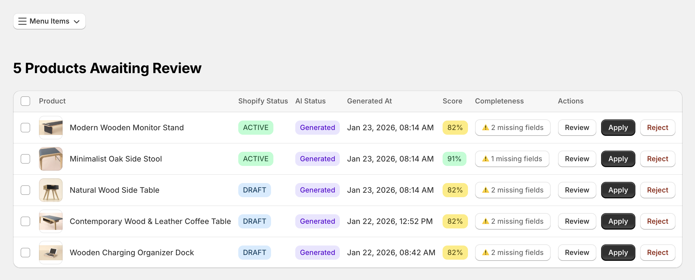 Listagrow Shopify App, bulk generate on-brand product listings
